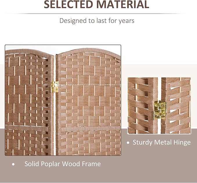 HOMCOM Room Divider 3 Panel, 6FT Tall Folding Privacy Screen, Freestanding Hand-Woven Partition for Room Separation with 360° Hinges, Paper Rope Diamond Weave, Natural