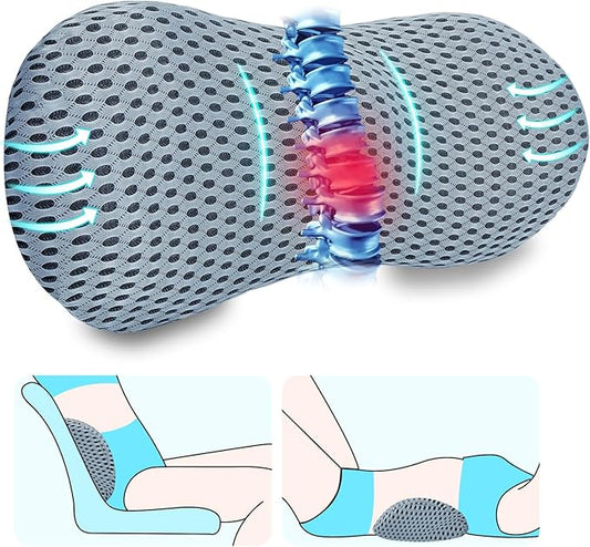 kasney Lumbar Support Pillow, Memory Foam Lumbar Pillow for Lower Back Pain Relief, Back Support Pillow for Office Chair, Car Seat - Gray