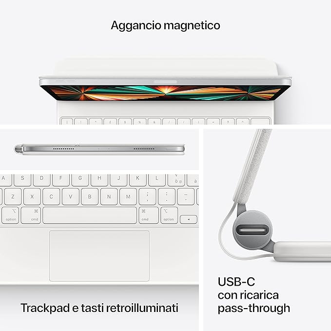 Apple Magic Keyboard: iPad Keyboard case for iPad Pro 11-inch (1st, 2nd, 3rd, 4th gen) and iPad Air (4th, 5th gen, and M2), Great Typing Experience, Built-in trackpad, Italian - White