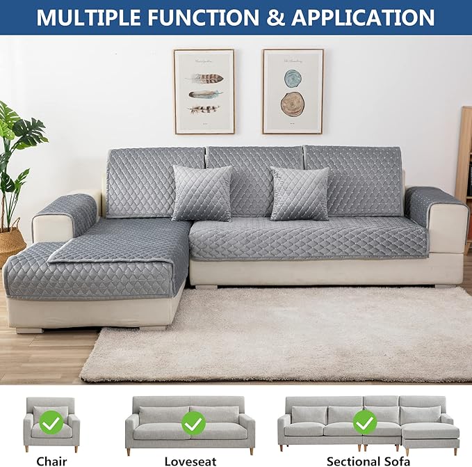 Eismodra Couch Cover,Sectional Couch Covers,Sofa Covers for 3 Cushion Couch,Anti-Slip Sofa Slipcovers for Dogs Cats Kids Loveseat Recliner L Shaped Armrest Backrest,Light Gray 36''x47''(Only 1 Piece)