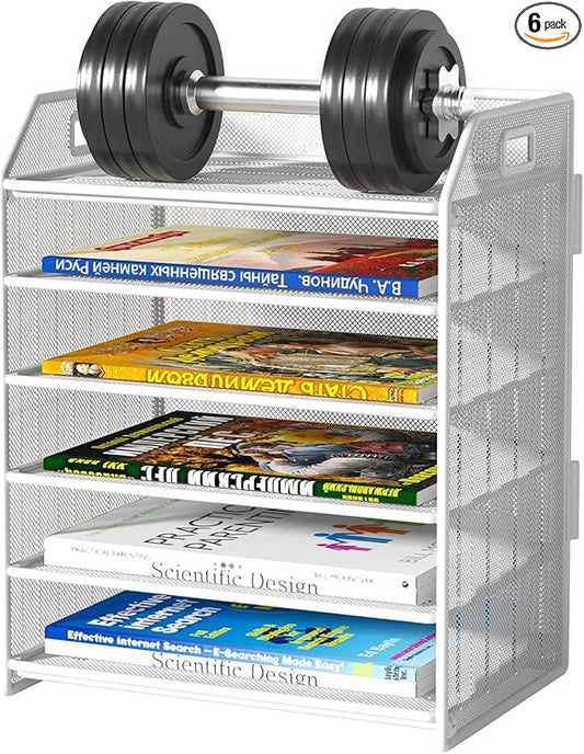 6 Tier Desk Organizer, Heavy-Duty Thick Metal Letter Tray Organizer, Large Capacity Desktop File Organizer for Heavy Files, Easy to Assemble for Home, Office & Classroom,Black,White