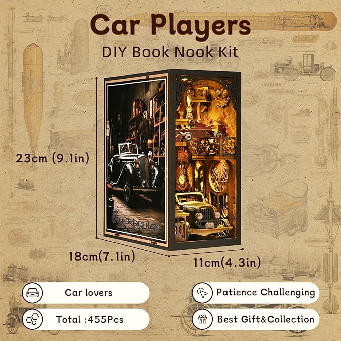 TOYQI Book Nook Kit, Book Nook Kits for Adults, DIY Miniature Dollhouse Kit 3D Wooden Puzzle Booknook Bookend with LED Light
