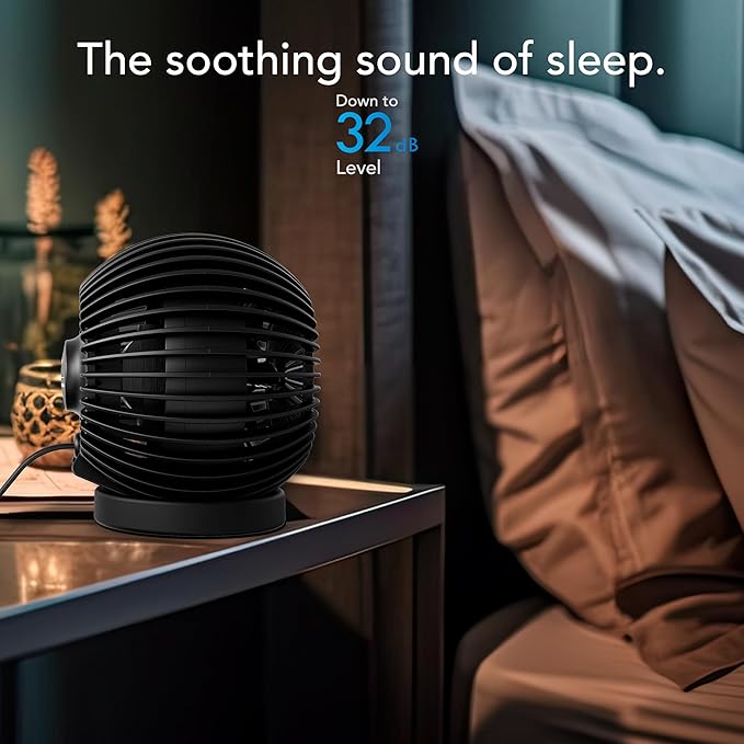 Vornado SPHERE Personal Adjustable Fan, Quiet Operation, Targeted Cooling Airflow, 2 Speed Settings, Manual Control, Detachable Base, Fan for Desktop, Nightstand, and Office, Black