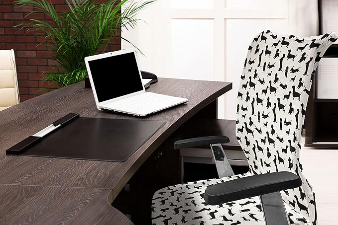 Ambesonne Dog Lover Office Chair Cover, Monochrome Dachshunds Numerous Stances Active Life Pet Canine Abstract Image, Stretchable Decorative Universal Size High Back Printed Slipcover, Black and White