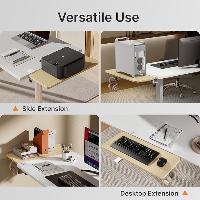 PEGZONE Desk Extender Tray, 28" x 12" Clamp On Desk Shelf, Desk Extension with Laptop Holder, Table Desk Arm Rest, Clamp On Keyboard Tray for Office and Home, Workstation Organizer, Large, Wood