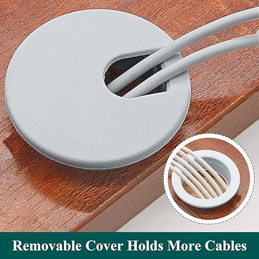 Litoexpe 2 Pcs Grey Desk Cord Grommets 1-3/8 Inch, Plastic Grommet Cable Hole Cover for Office Equipment, Computer Desk Wires
