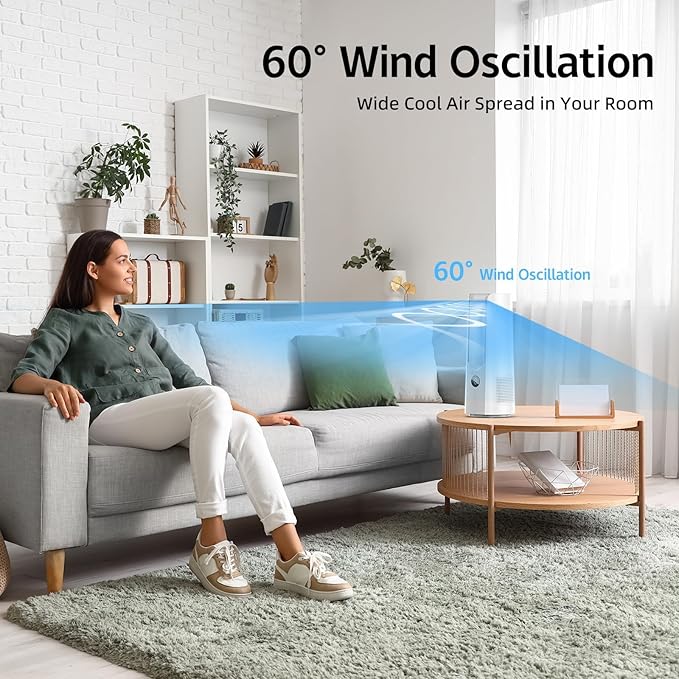 13 Inch Desk Fan, Portable Bladeless Fan, Small Quiet Table Fan with 60°Oscillating, 9 Speeds & 9H Timer, LED Display, Button Control, Easy to Clean, Personal Desktop Fan for Bedroom, Office，Home
