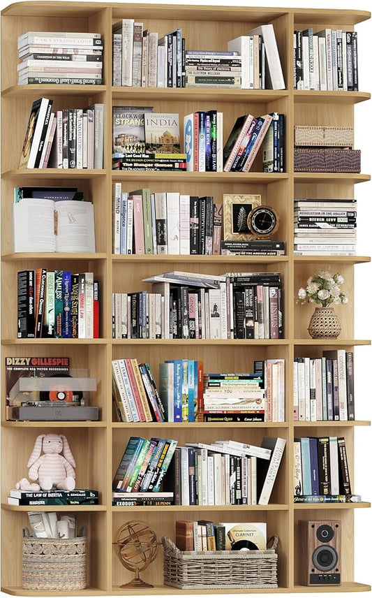 HOSTACK 85" Tall Bookshelf, 7 Tier Open Shelves Bookcase, Triple Wide Bookcase with 21 Open Display Shelves, Large Bookshelf Home Decor Furniture for Living Room, Bedroom, Library, Natural Oak