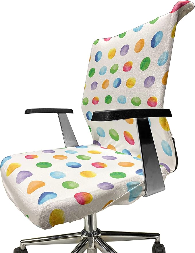 Ambesonne Watercolor Office Chair Cover, Abstract Brush Stroke Polka Dots Grunge Geometric Pattern Spotted Background, Stretchable Decorative Universal Size High Back Printed Slipcover, Green White