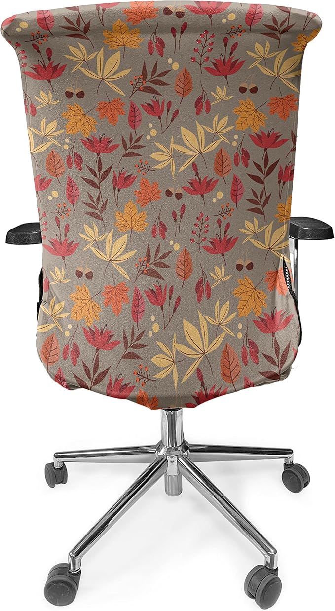 Ambesonne Burnt Orange Office Chair Cover, Cartoonish Autumn Leaves Acorns and Berries Seasonal Nature Foliage, Stretchable Decorative Universal Size High Back Printed Slipcover, Umber Multicolor