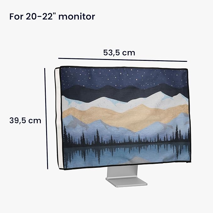 kwmobile Dust Cover for 20-22" monitor - Linen Monitor Protector with Design - Starry Night Lake White/Light Brown/Dark Blue