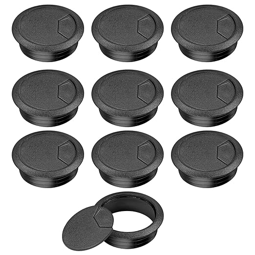 2" Spring Desk Grommet, JTemgle Plastic Cable Hole Cover Computer Table Cord Wire Organizer Caps Desktop Cord Management for Home Office TV Stands Tabletops - Black, 10 Pcs