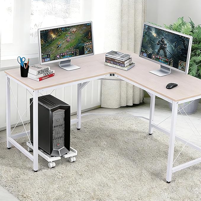 Computer Tower Stand, Adjustable Mobile CPU Stand with 4 Rolling Caster Wheels, PC Tower Stand Fits Most PC Under Desk-White