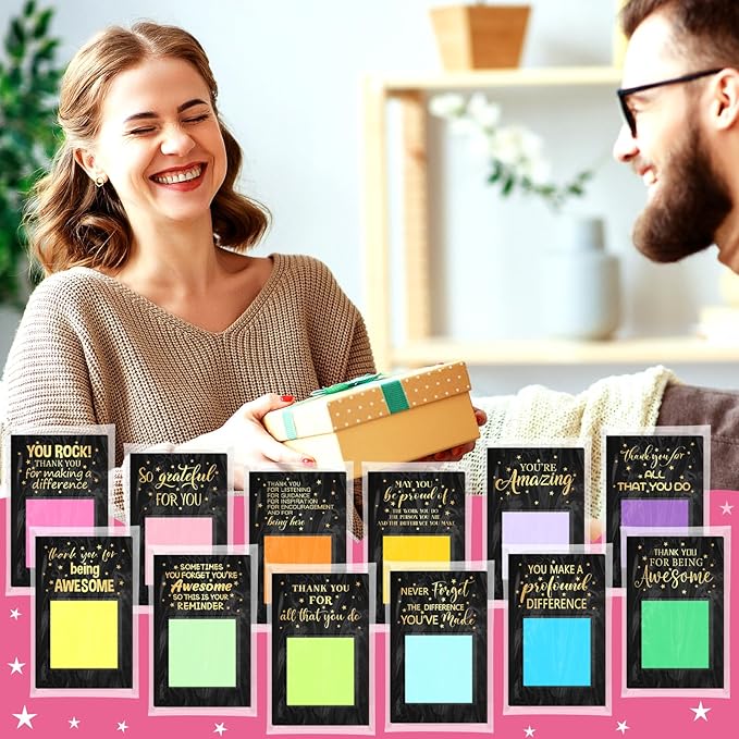 Motipuns 36 Pcs Teachers' Day Appreciation Gift Bulk Inspirational Sticky Note Pad Holder Office Nurse Thank You Gift Team Work Sticky Notes Opp Bags for Employee Volunteer Coworker Staff Slp Ot Month
