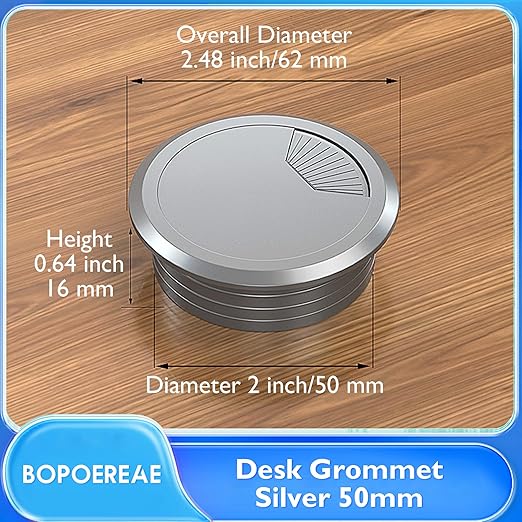 Desk Grommet 2" (50 mm), Desk Cord Hole Cover, Cable Grommet ABS Plastic, Desk Hole Grommet for Office and Home Table Cable, Detachable Adjustable Cable Cord Organizer (Silvery4 Pcs)