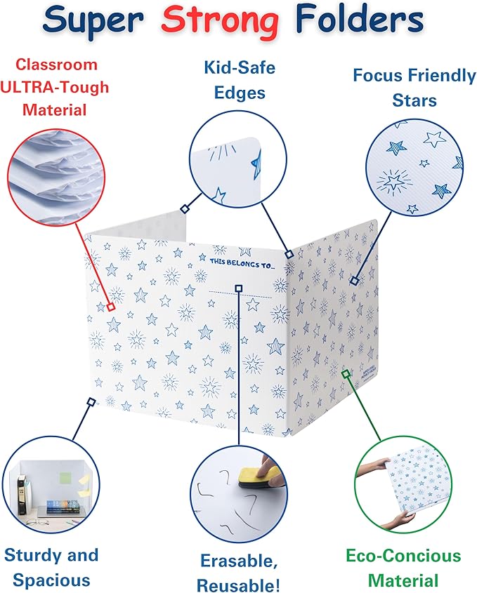25 Privacy Folders for Students, Erasable Privacy Shields for Student Desks, Testing Dividers for Classroom, Privacy Boards for Student Desks, Dividers for Students, Test Dividers for Student Desks