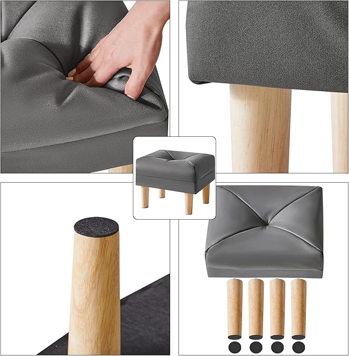 YMYNY Small Footstool Ottoman, Faux Leather Footrest with Sponge Padded Seat, Step Stool for Sofa, Bedroom, Living Room, Entryway, Change Shoes Stool 15.75" D × 11.42" W×12.6" H Dark Grey UHBD040BG