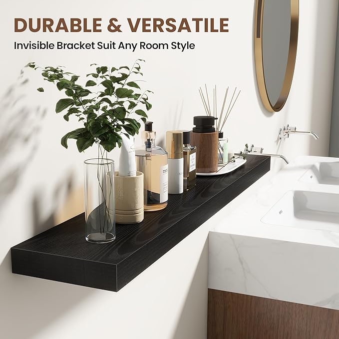 Acovy 36 Inch Floating Shelves for Wall 2 Pack, 36" Wall Shelves for Books, Storage, Decor, Wall Mounted Floating Shelf with Invisible Brackets for Kitchen, Living Room, Black