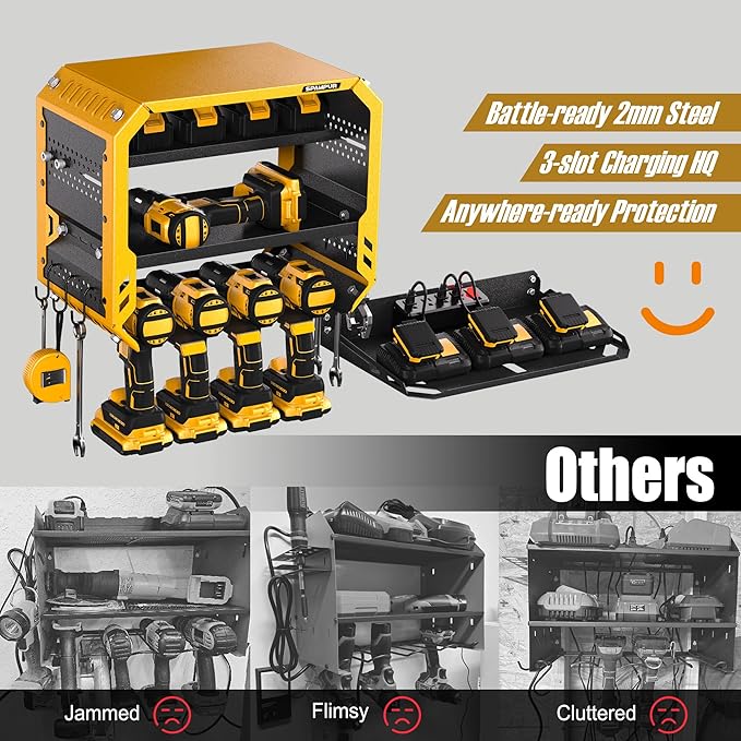 Spampur Tool Organizer Storage Wall Mount, Tool Shelves Drill Holder for Men, Metal Sturdy Steel Rack Saves Space in Workshop/Garage Organizes Power Tools, Screwdrivers, Gadgets, Floating Shelving
