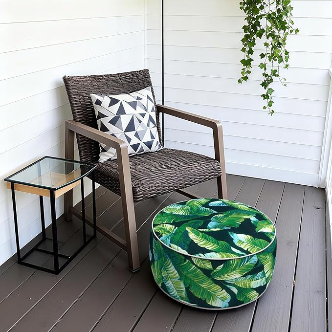 Inflatable Stool Ottoman, Footrest Ottoman with Handle, Outdoor or Indoor Round Portable Stool for Patio Home Decoration, 21x9 Inch, Hanalei Lagoon