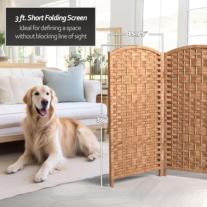 Red Lantern 3 ft. Short Diamond Weave Fiber Folding Screen - Natural - 4 Panel
