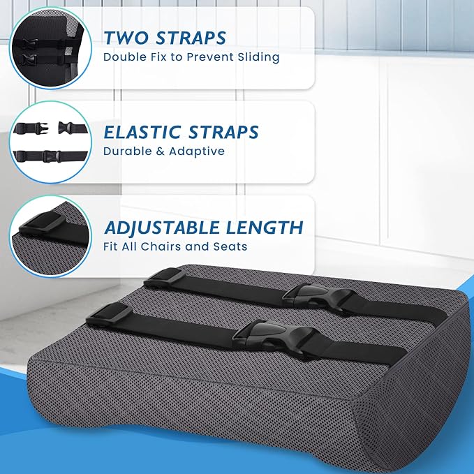 Lumbar Support Pillow for Office Chair Back Support Lumbar Pillow for Car, Gaming, Office Chair - Improve Sitting Posture & Back Pain Relief, Memory Foam, Adjustable Straps, Grey