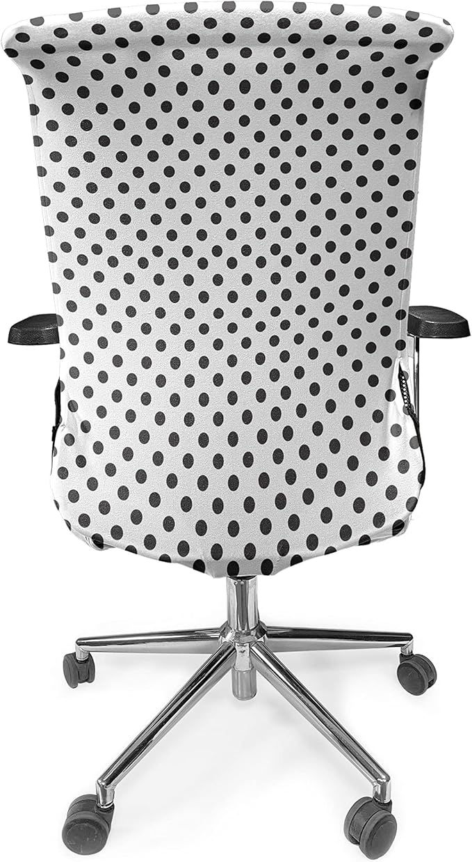 Ambesonne Retro Office Chair Cover, Nostalgic Polka Dots Pattern with Large Round Circles Minimalist Modern Art Print, Stretchable Decorative Universal Size High Back Printed Slipcover, Pale Charcoal