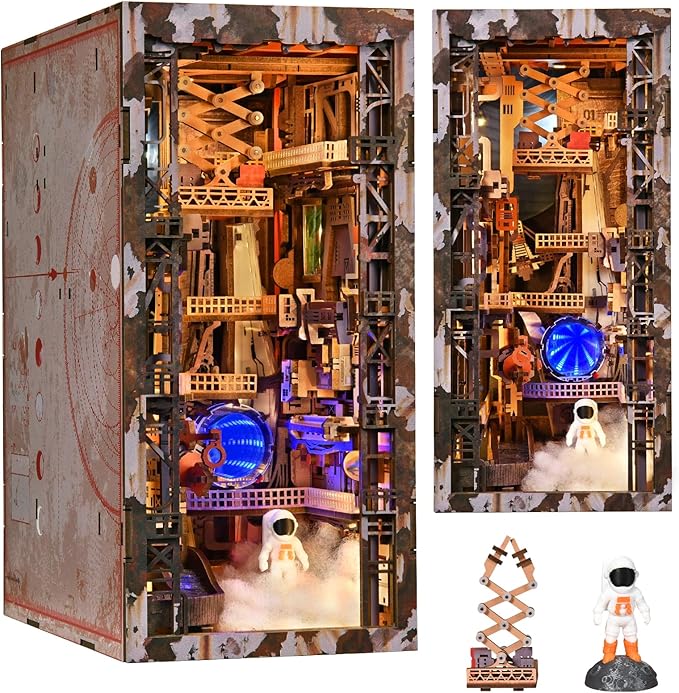 MiniCity Book Nook Kit - Industrial Space 3D Miniature Sci-Fi Scene with LED Lights, 340 Pcs DIY Assembly for Bookshelf Decor (Aerospace Foundry)