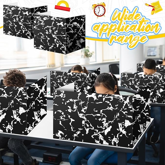 24 Pcs Composition Book Desk Dividers Privacy Folders Testing Dividers for Students Marble Texture Trifold Table Desk Privacy Panel Test Folders for School Teacher Student Study Test Home