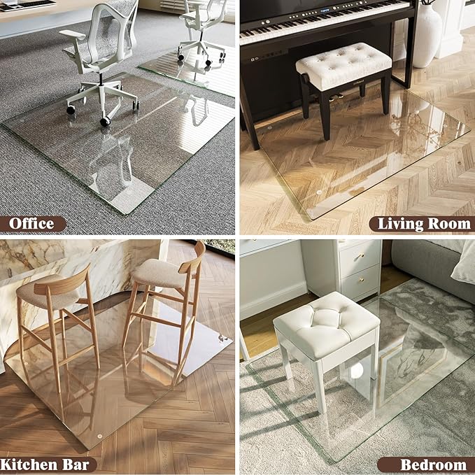Koonmi Tempered Glass Chair Mat 30"x55" - Premium Office Chair Mat for Hardwood Floors & Low-Pile Carpet with 4 Non-Slip Pads - Thick Scratch-Resistant Surface