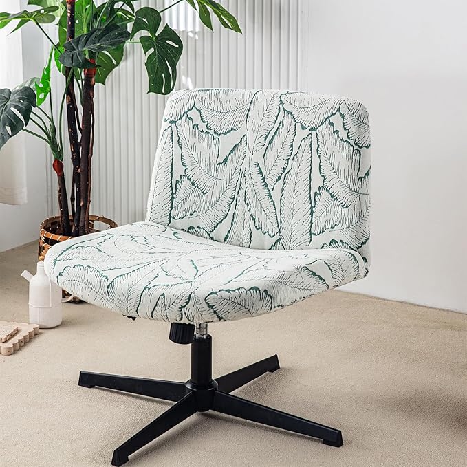 LavishCover Waterproof Palm Leaf Criss Cross Chair Cover, High-Stretch Flocked Fabric, Armless Office & Desk Chair Protector Against Stains and Wear(Green,Palm Leaf, Just The Cover,No Chair)