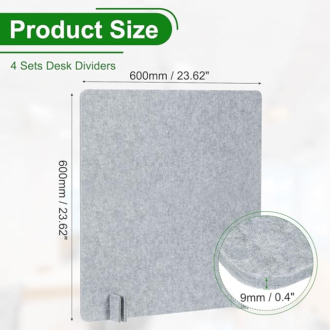 PATIKIL Desk Dividers 24" x 24", 4 Pack Desk Privacy Panel Freestanding Noise Reducing Partition Acoustic Panel with 4Pcs Support Feet for Testing Office Home Library, Cement Gray Style B