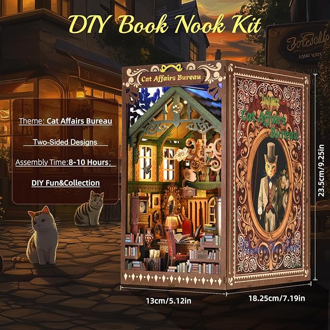Book Nook Kit, Book Nook Kits for Adults DIY Booknook Model Build, DIY 3D Wooden Puzzle Bookend Booknook Bookshelf Insert Miniature Dollhouse Kit for Home Decoration