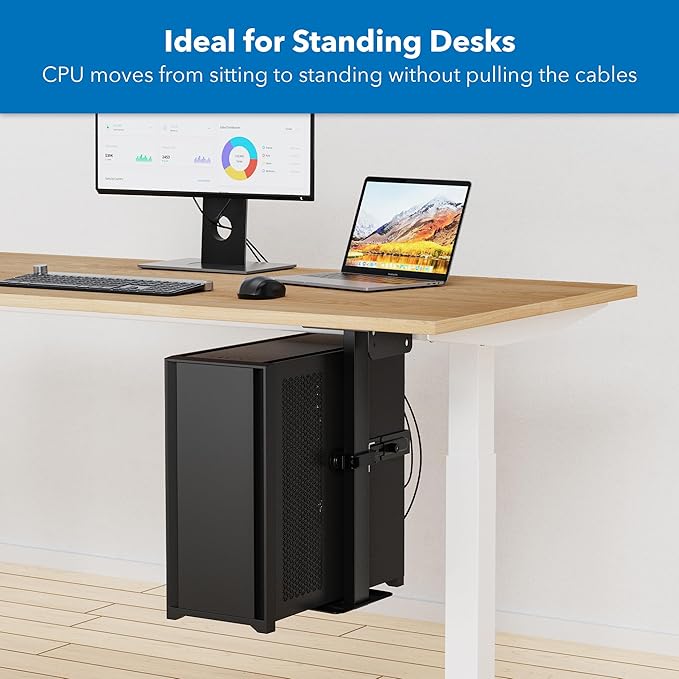 Mount-It! Under Desk PC Mount and Wall Mount, Adjustable CPU Holder with 360° Swivel, Fits Computer Towers 6.1–9.3" Wide, 8.2–10.1" Deep, Heavy Duty Steel 44 lbs Capacity, Anti-Scratch Pads