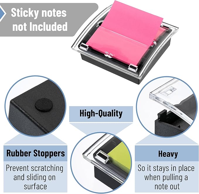 Mr. Pen- Pop Up Note Dispenser, 3" x 3", 4 Pack, Black Base, Clear Top, Sticky Note Dispenser, Sticky Note Holder for Desk