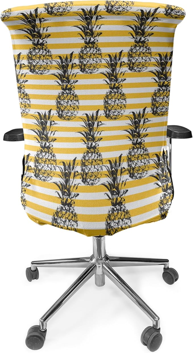 Ambesonne Fruits Office Chair Cover, Modern Pineapple Motif on Minimalist Backdrop Digital Composition, Stretchable Decorative Universal Size High Back Printed Slipcover, Yellow White