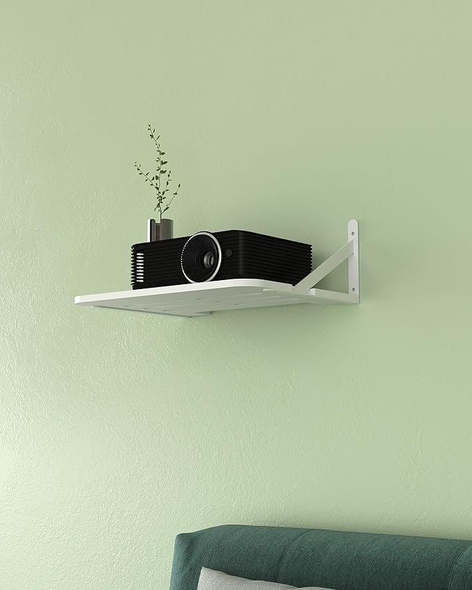 Small Mini Projector Shelf, Modem Shelf, Router Shelf, Floating Projector Wall Mount, Projector Shelf for Wall, Holder Stand Accessories White