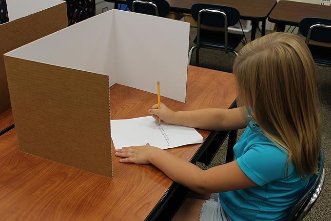 Flipside Products 12”x 48” White Study Carrels, Privacy Boards, Student Privacy and Focus Booth for The Classroom, Desk Divider Cubby for Tests, Made in USA - 24 Pack