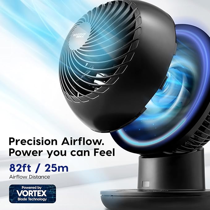 IRIS USA WOOZOO Air Circulator Fan with Remote, Oscillating Table Fan, 8 Speeds, 82ft Max Air Distance, 65° Tilt, Ultra Quiet DC Motor, Small Desk Fan for Bedroom, Office, Dorm, Black