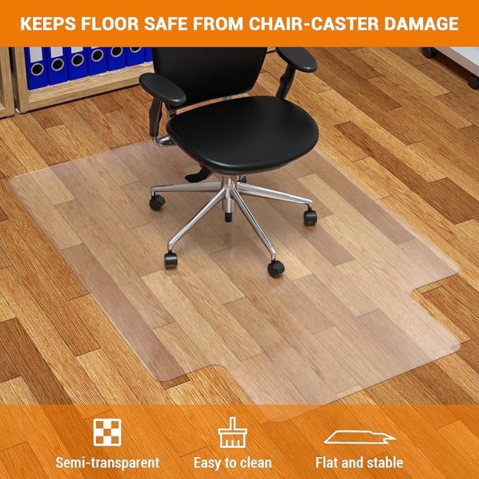 Office Chair Mat for Hard Floor, 36'' x 48'' Computer Desk Chair Mat for Floors, Easy Rolling for Office on Carpets Anti-Slip Carpet Protector for Rolling Work and Gaming Chairs