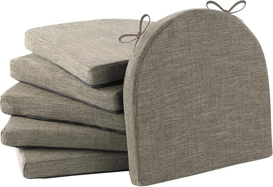 IPYNBAP Chair Cushions for Dining Chairs, Kitchen Chair Cushions, 16'' x 16'' x 2'', Non Slip Indoor Seat Cushions, Chair Pads for Dining Chairs with Ties & Removable Cover, Set of 6, Khaki