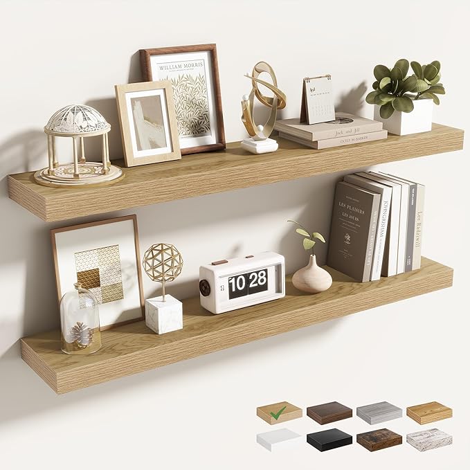 Acovy 36 Inch Floating Shelves for Wall 2 Pack, 36" Wall Shelves for Books, Storage, Decor, Wall Mounted Floating Shelf with Invisible Brackets for Kitchen, Living Room, Oak