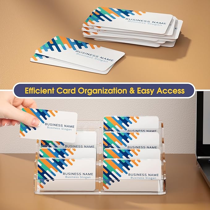 MaxGear 2 Pack Acrylic Business Card Holder for Desk, Clear Desktop Business Card Display Stand with 8 Pockets, 4-Tier Freestanding Card Organizer for Office, Reception, Countertop