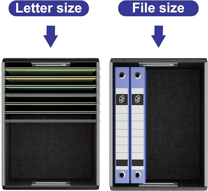 File Organizer Box with Lid, Collapsible Leather File Folder Organizer for Office Document Storage, Filing Box with Plastic Slide for Letter/Legal Size Hanging Files,Navy Blue