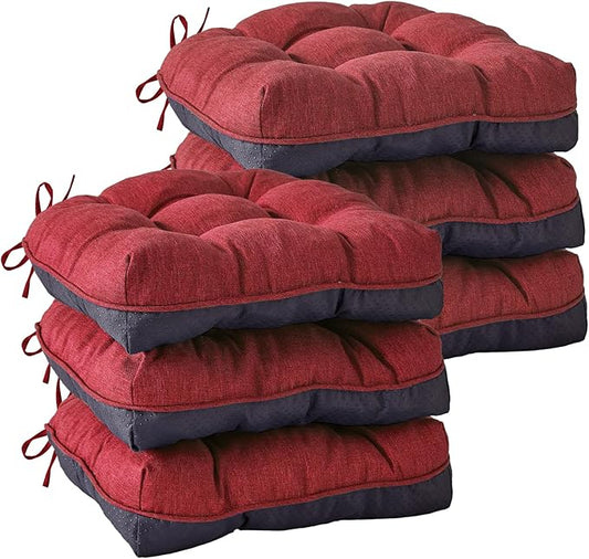 IASEAHK Chair Cushions for Dining Chairs, Seat Cushions for Kitchen Chairs, Indoor Seat Cushions with Ties, Tufted Foam Chair Pads, Non Slip Chair Cushions Set of 6, 15.5" x 15.5" x 4", Red