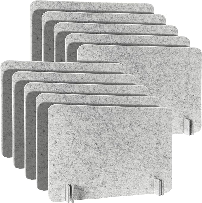 Fabbay 10 Pcs Acoustic Freestanding Desk Divider Desk Partition 16 x 24 Inch Table Freestanding Privacy Panel Visual Distraction and Noise Reducing for Office Classroom (Sliver Gray)