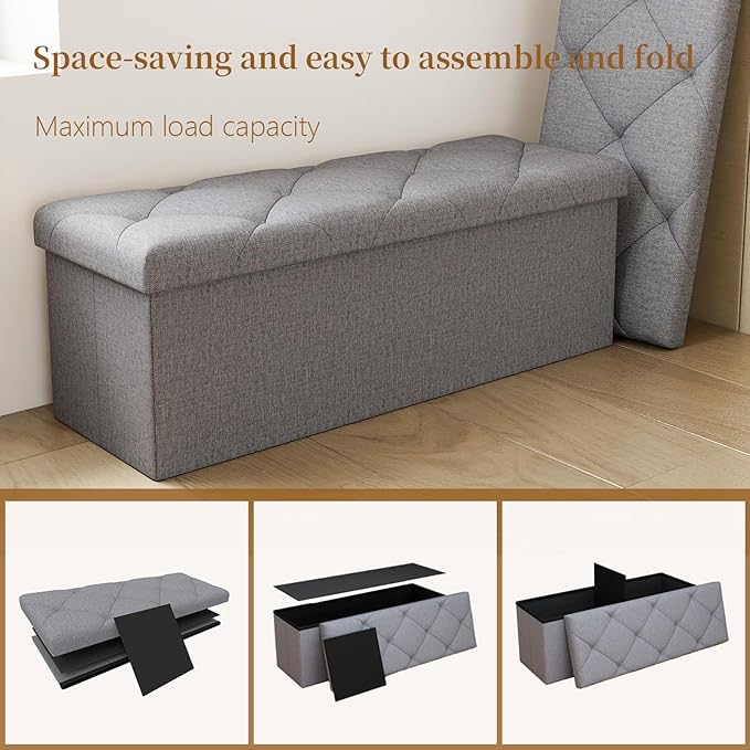 43W Folding Ottoman with Storage Bench,30W Storage Ottoman Bench,15W Inches Ottoman Foot Rest,End of Bed Bench,Support 660LBS Foot Rest Stool for Living Room,Bedroom Dark Gray（43W+30W+15W）