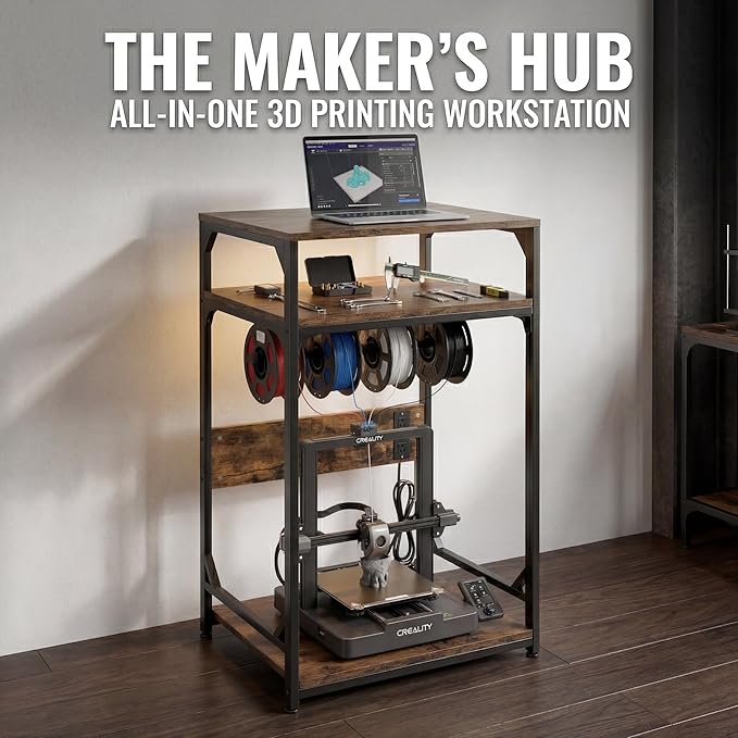 Heavy Duty 3D Printer Table Stand with Power Outlet Industrial-Strength Storage Rack for Stable, Organized & Cable-Managed Printing Workstation