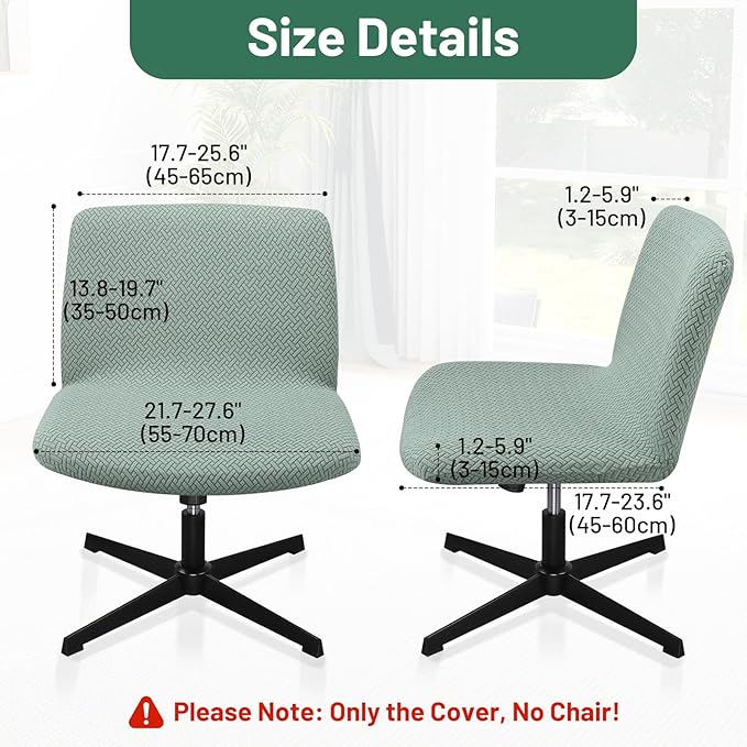 Armless Chair Cover, 2pcs Criss Cross Office Desk Vanity Computer Jacquard Chair Fuzzy Cover, Stretch Mid Back Wide Seat Chairs Cross Legged Slipcover for Bedroom（Only Covers, No Chairs）