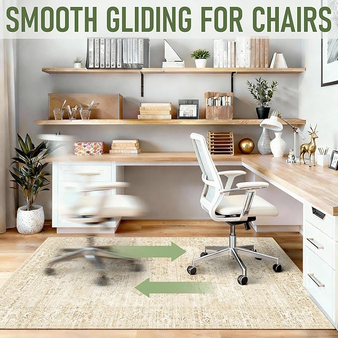 Office Chair Mat for Hardwood Floor, 36"x48" Desk Chair Mat for Home Office, Non-Slip Under Desk Mat Rug for Rolling Chair,Washable Rugs for Gaming Chairs-Beige
